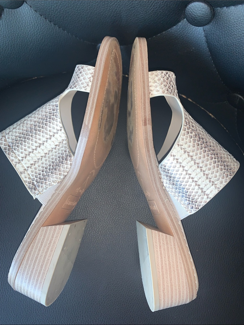 Franco Sarto Metallic Silver Snake-Print Slide Sandals - Picture 2 of 8